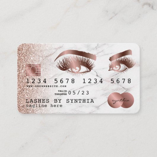 Credit Kaart Styled Roos Gold Marble Long Lashes Visitekaartje (Voorkant)