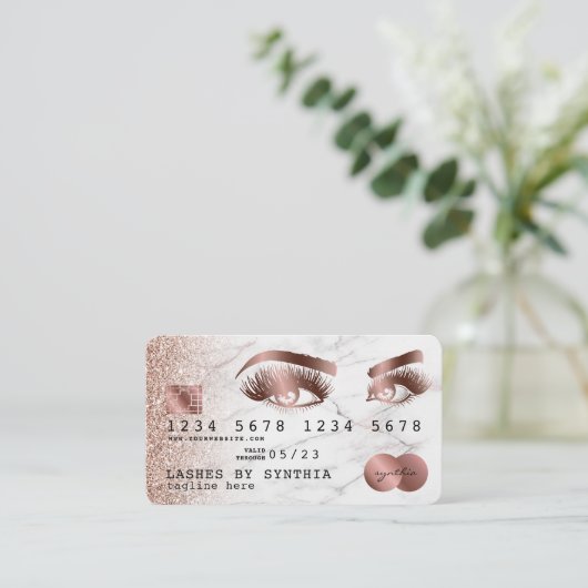 Credit Kaart Styled Roos Gold Marble Long Lashes Visitekaartje (Staand voorkant)