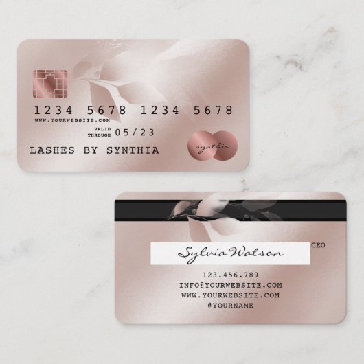 Credit Kaart Styled Roos Gold Waterverf Bloemen Visitekaartje (Voorkant / Achterkant)