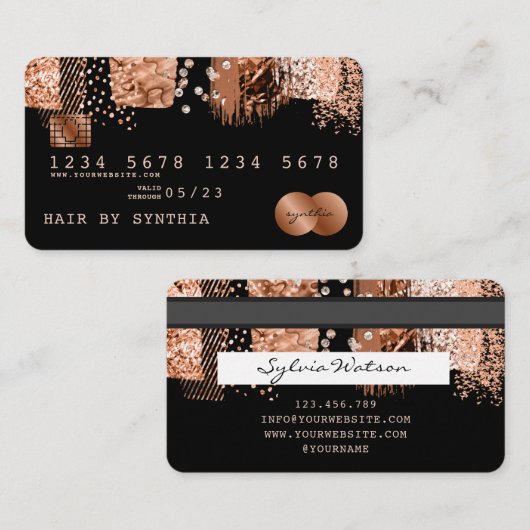 Credit Kaart Styled Roos Goud Koperborstel Visitekaartje (Voorkant / Achterkant)