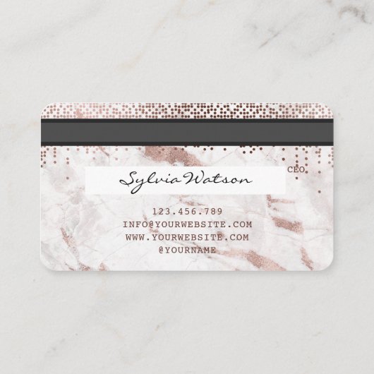 Credit Kaart Styled Roos Goud Marmer en Confetti Visitekaartje (Achterkant)