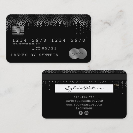 Credit Kaart Styled Silver Confetti Visitekaartje (Voorkant / Achterkant)
