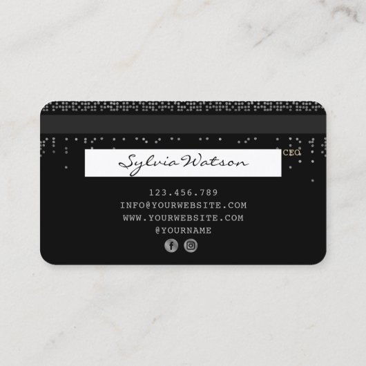 Credit Kaart Styled Silver Confetti Visitekaartje (Achterkant)