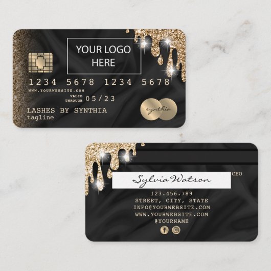 Credit Kaart Styled voeg uw logo Drip Gold Silk to Visitekaartje (Voorkant / Achterkant)