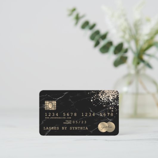 Credit Kaart styling Black marble Gold Visitekaartje (Staand voorkant)