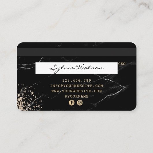 Credit Kaart styling Black marble Gold Visitekaartje (Achterkant)