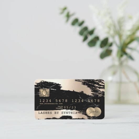 Credit Kaart styling Black marble Gold Visitekaartje (Staand voorkant)