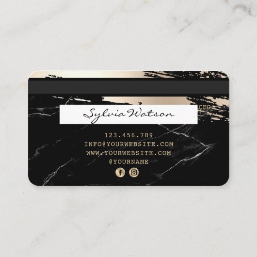 Credit Kaart styling Black marble Gold Visitekaartje (Achterkant)