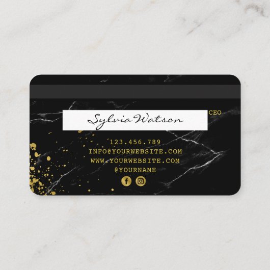 Credit Kaart styling Black marble Gold Visitekaartje (Achterkant)