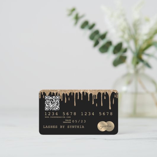 Credit Kaart Styling Dripping Gold QR-code Visitekaartje (Staand voorkant)
