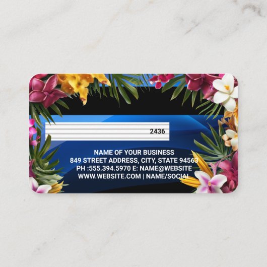Creditcard | Blauw Abstract | Exotische Bloemen Visitekaartje (Achterkant)
