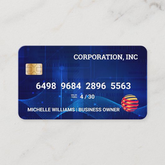 Creditcard | Blauwe Digitale Achtergrond Visitekaartje (Voorkant)