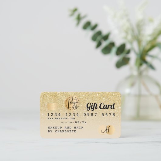 Creditcard chic gold glitter ombre gift card visitekaartje (Staand voorkant)