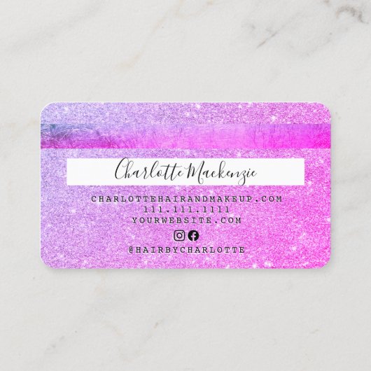 Creditcard chic roze glitter make-up hair monogram visitekaartje (Achterkant)