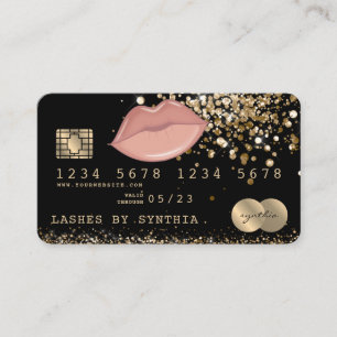 Creditcard Gelyleerde Glitter Gold lippen Visitekaartje