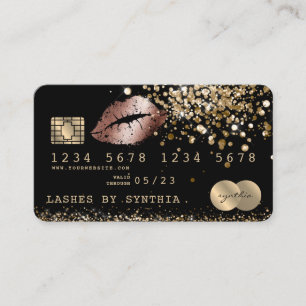 Creditcard Gelyleerde Glitter Gold lippen Visitekaartje
