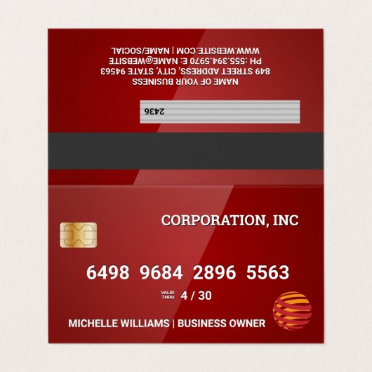 Creditcard | Glossy Red Visitekaartje (Buitenkant ongevouwen)