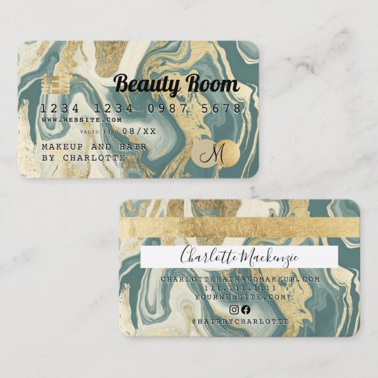 Creditcard goud marmer blauwgroen dark beauty mono visitekaartje (Voorkant / Achterkant)