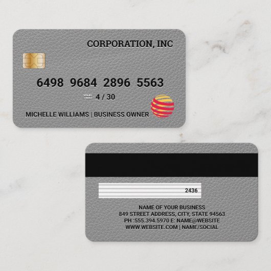 Creditcard | Grijze lederen textuur Visitekaartje (Voorkant / Achterkant)