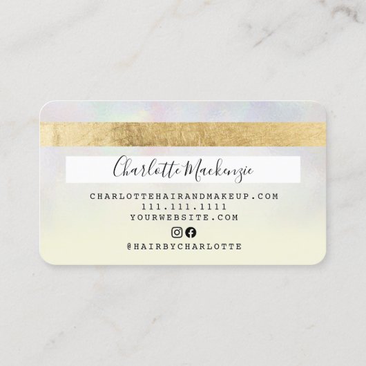 Creditcard holografisch geel schoonheidsmonogram visitekaartje (Achterkant)