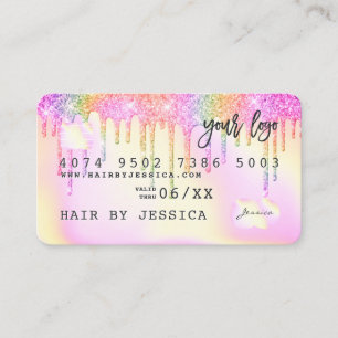 Creditcard holografische regenboog roze glitter dr visitekaartje