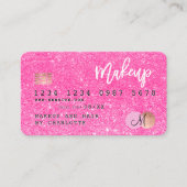 Creditcard neon roze glitter make-up hair monogram visitekaartje (Voorkant)