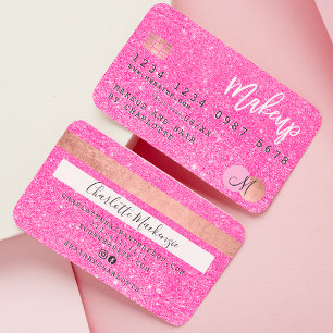 Creditcard neon roze glitter make-up hair monogram visitekaartje