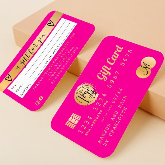 Creditcard neon roze gouden folie cadeaukaart visitekaartje
