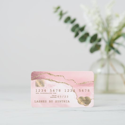 Creditcard opgevuld Blush roze agate Visitekaartje (Staand voorkant)