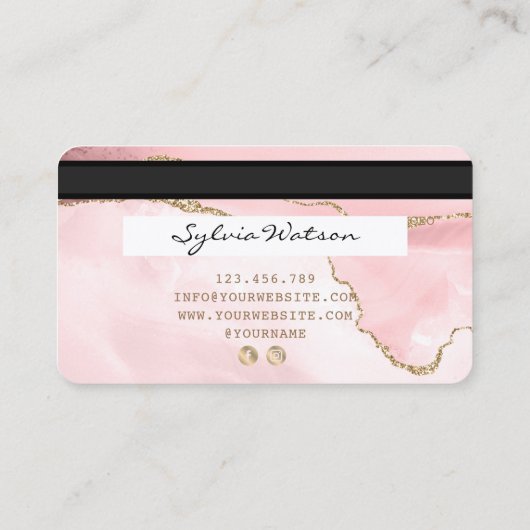 Creditcard opgevuld Blush roze agate Visitekaartje (Achterkant)