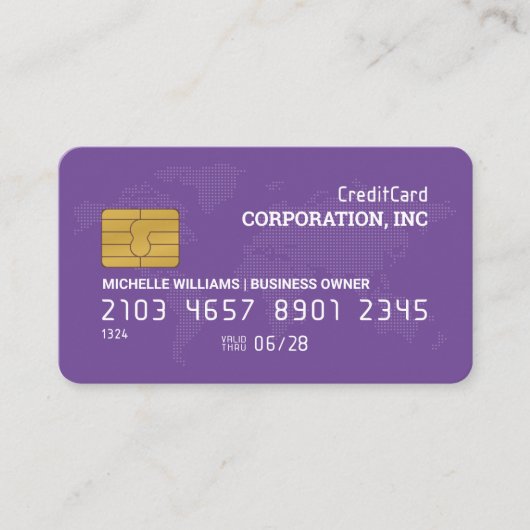 Creditcard | Paars | Wereldkaart Visitekaartje (Voorkant)