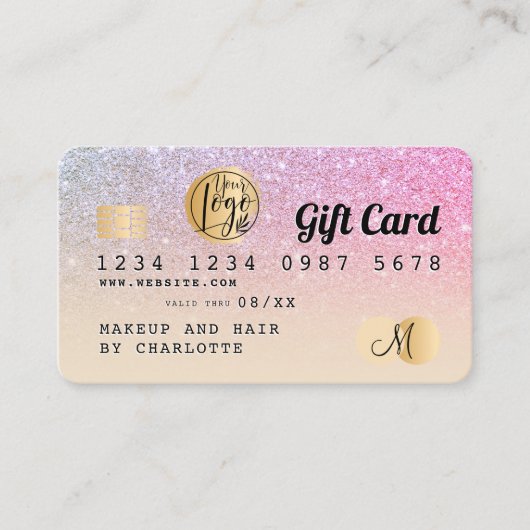 Creditcard regenboog goud glitter ombre cadeaubon visitekaartje (Voorkant)