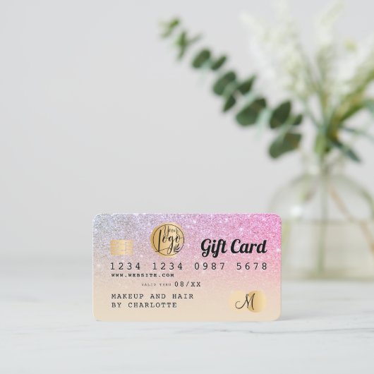 Creditcard regenboog goud glitter ombre cadeaubon visitekaartje (Staand voorkant)