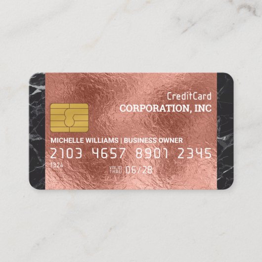 Creditcard | Roos Gold Foil | Marmer Trim Visitekaartje (Voorkant)