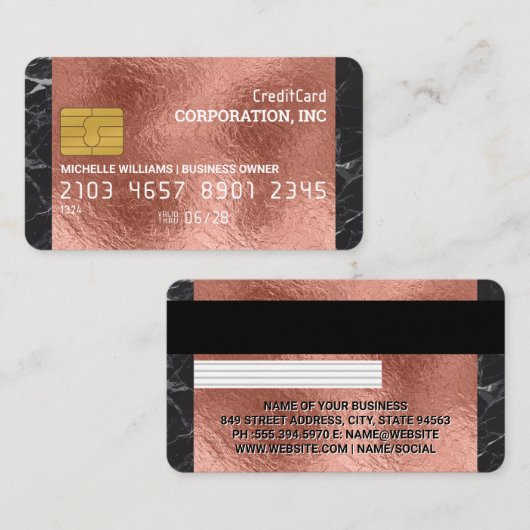 Creditcard | Roos Gold Foil | Marmer Trim Visitekaartje (Voorkant / Achterkant)