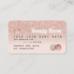 Creditcard roos goud glitter blush roze schoonheid visitekaartje