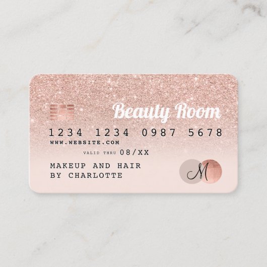 Creditcard roos goud glitter blush roze schoonheid visitekaartje (Voorkant)