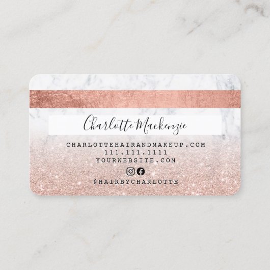 Creditcard roos goud glitter marmer monogram visitekaartje (Achterkant)