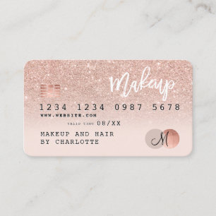 Creditcard roos goud glitter zwart roze monogram visitekaartje