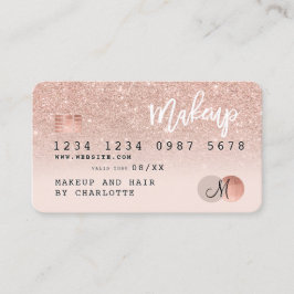 Creditcard roos goud glitter zwart roze monogram visitekaartje
