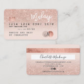 Creditcard roos goud glitter zwart roze monogram visitekaartje (Voorkant / Achterkant)