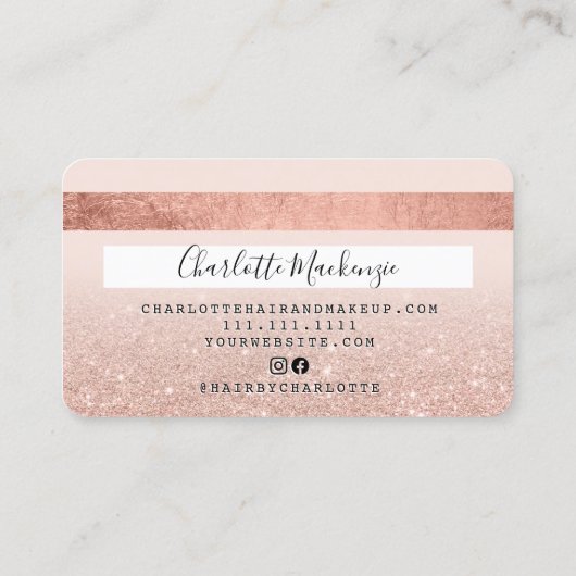 Creditcard roos goud glitter zwart roze monogram visitekaartje (Achterkant)