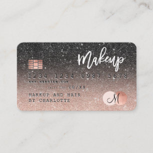 Creditcard roos goud zwart glitter haar monogram visitekaartje