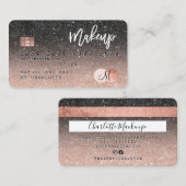 Creditcard roos goud zwart glitter haar monogram visitekaartje (Voorkant / Achterkant)