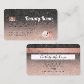 Creditcard roos goud zwart glitter monogram visitekaartje (Voorkant / Achterkant)