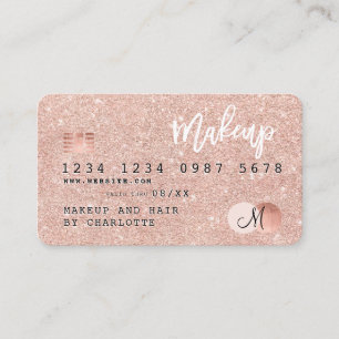 Creditcard roos goudglitter make-up haar monogram visitekaartje