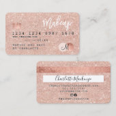 Creditcard roos goudglitter make-up haar monogram visitekaartje (Voorkant / Achterkant)