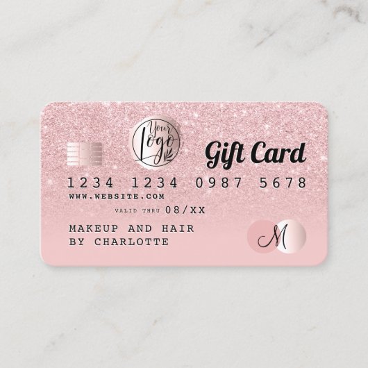 Creditcard roos goudroze glitter ombre cadeaukaart visitekaartje (Voorkant)