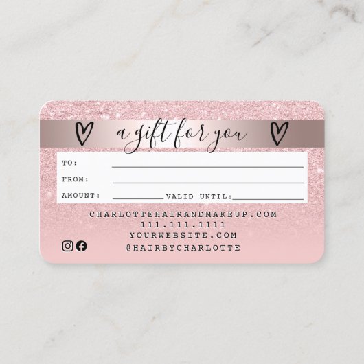 Creditcard roos goudroze glitter ombre cadeaukaart visitekaartje (Achterkant)