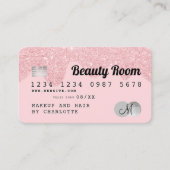 Creditcard roze glitter druppelt zilver monogram visitekaartje (Voorkant)